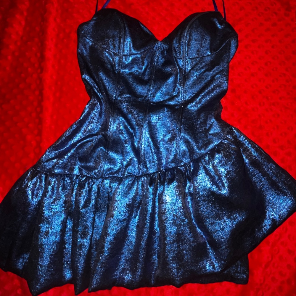 Satin Midnight Blue Asymmetrical Homecoming Dress